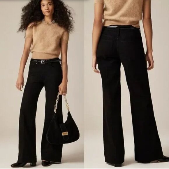 J. Crew Denim Trouser In 1996 Semi-stretch Black Wash Wide Leg Jeans sz 27 - Picture 1 of 12